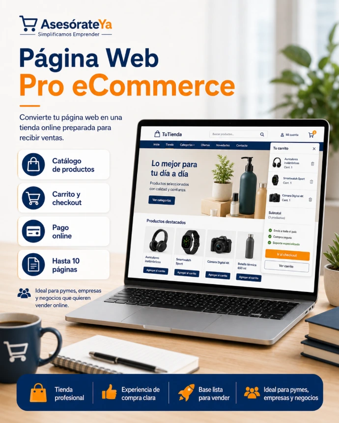 Ejemplo visual de Página Web Pro eCommerce con catálogo, carrito y pago online