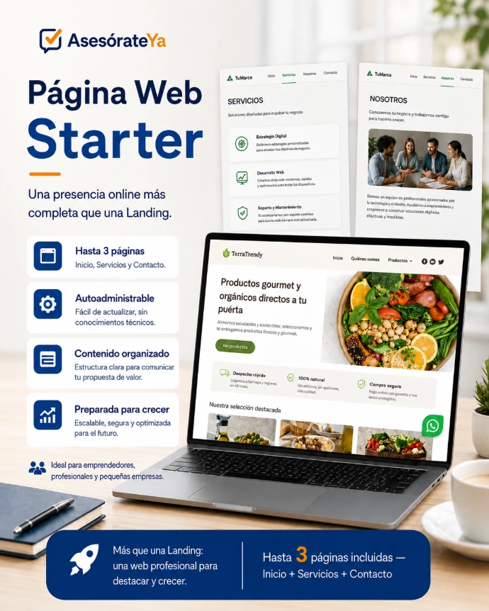 Ejemplo visual de Página Web Starter de hasta tres páginas