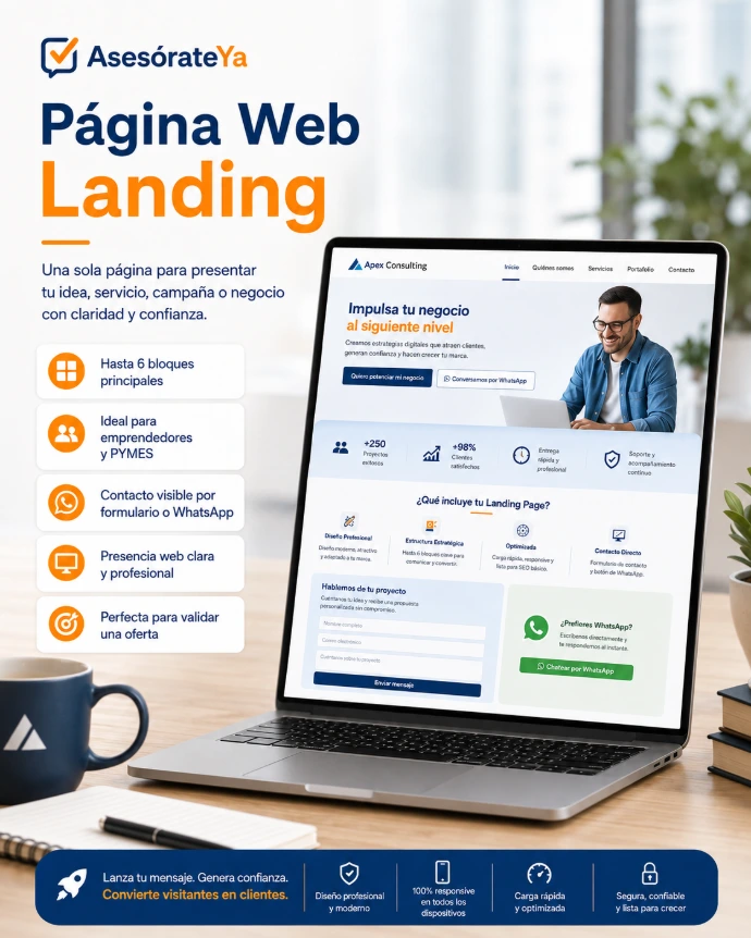 Ejemplo visual de Página Web Landing para emprendedores y pymes