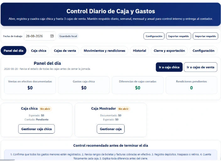 Vista de herramientas del Sistema de Control Financiero Operativo incluido exclusivamente en los Packs de AsesórateYa
