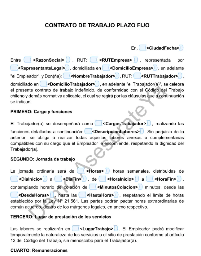 Descarga Contrato de Trabajo plazo fijo