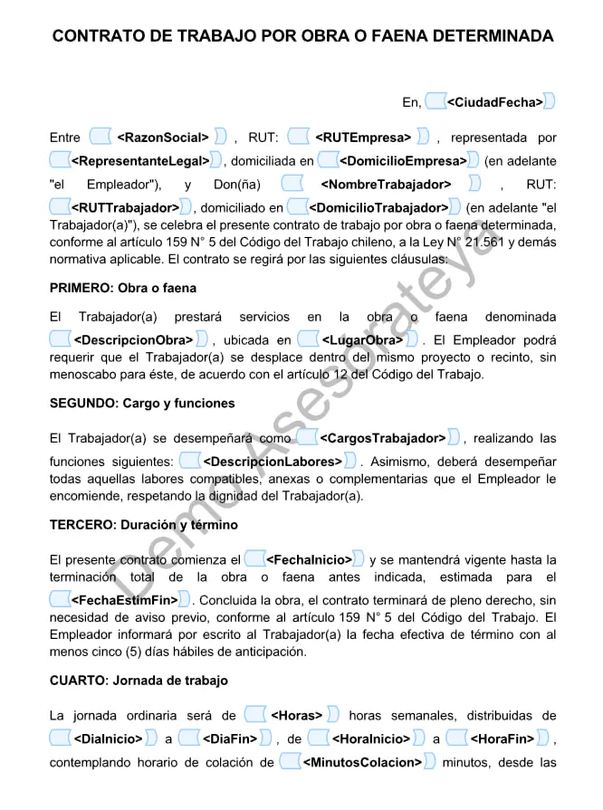 Descarga Contrato de Trabajo por Obra o Faena