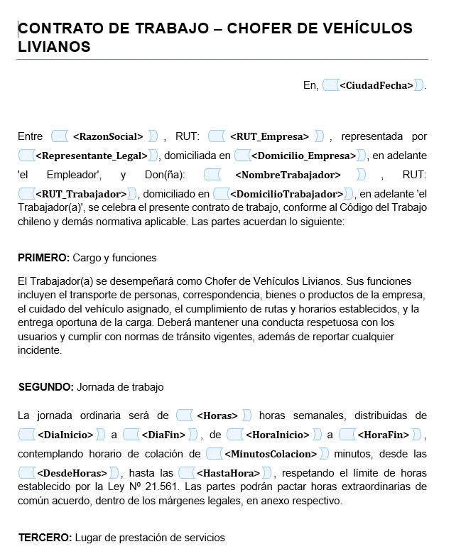 Descarga Contrato Chofer vehiculos livianos