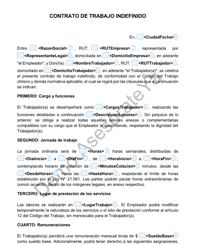 Modelo de Contrato de Trabajo Indefinido